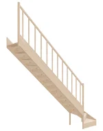Drevené schody so spodným zalomením – ľavotočivé – uzavreté EQG 070R Sowosz – stavebnicové schody na mieru s balustrádou – montáž svojpomocne.