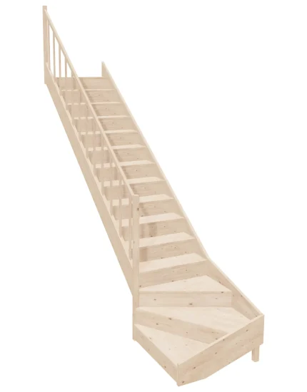 Drevené schody so spodným zalomením – ľavotočivé – uzavreté EQG 095R Sowosz – stavebnicové schody na mieru s balustrádou – montáž svojpomocne.