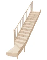 Drevené schody so spodným zalomením – ľavotočivé – uzavreté EQG 095R Sowosz – stavebnicové schody na mieru s balustrádou – montáž svojpomocne.