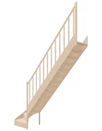 Drevené schody so spodným zalomením – pravotočivé – uzavreté EQD 065R Sowosz – stavebnicové schody na mieru s balustrádou – montáž svojpomocne.