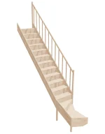 Drevené schody so spodným zalomením – pravotočivé – uzavreté EQD 070R Sowosz – stavebnicové schody na mieru s balustrádou – montáž svojpomocne.