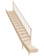 Drevené schody so spodným zalomením – pravotočivé – uzavreté EQD 085R Sowosz – stavebnicové schody na mieru s balustrádou – montáž svojpomocne.