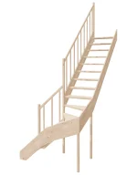 Drevené schody so zalomením do tvaru L – ľavotočivé – otvorené EMQGL 070R Sowosz – stavebnicové schody na mieru s balustrádou – montáž svojpomocne.