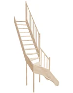 Drevené schody so zalomením do tvaru L – pravotočivé – otvorené EMQDL 065R Sowosz – stavebnicové schody na mieru s balustrádou – montáž svojpomocne