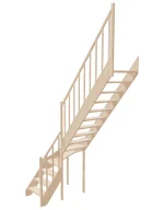 Drevené schody so zalomením do tvaru L – pravotočivé – otvorené EMQDL 065R Sowosz – stavebnicové schody na mieru s balustrádou – montáž svojpomocne