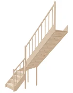 Drevené schody so zalomením do tvaru L – pravotočivé – uzavreté EQDL 080R Sowosz – stavebnicové schody na mieru s balustrádou – montáž svojpomocne.