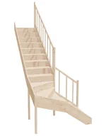 Drevené schody so zalomením do tvaru L – pravotočivé – uzavreté EQDL 085R Sowosz – stavebnicové schody na mieru s balustrádou – montáž svojpomocne.