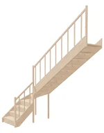 Drevené schody so zalomením do tvaru L – pravotočivé – uzavreté EQDL 085R Sowosz – stavebnicové schody na mieru s balustrádou – montáž svojpomocne.