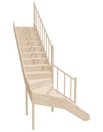 Drevené schody so zalomením do tvaru L – pravotočivé – uzavreté EQDL 090R Sowosz – stavebnicové schody na mieru s balustrádou – montáž svojpomocne.