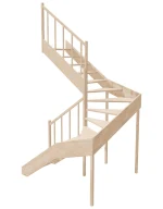 Drevené schody so zalomením do tvaru U – ľavotočivé – otvorené EMQG 170R Sowosz – stavebnicové schody na mieru s balustrádou – montáž svojpomocne.
