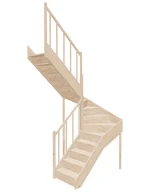 Drevené schody so zalomením do tvaru U – ľavotočivé – uzavreté EQG 140R Sowosz – stavebnicové schody na mieru s balustrádou – montáž svojpomocne.