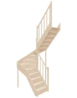 Drevené schody so zalomením do tvaru U – pravotočivé – uzavreté EQD 130R Sowosz – stavebnicové schody na mieru s balustrádou – montáž svojpomocne.