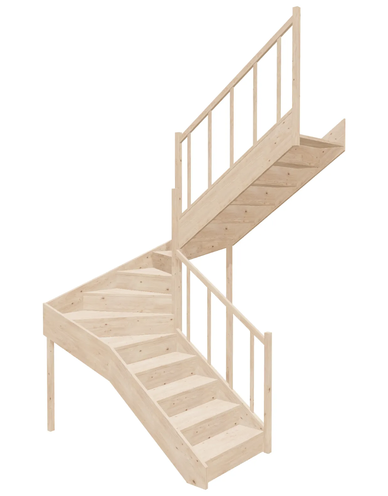 zalomene-schody-u-pravotocive-z-podstupnicami-EQD-180R-k40-1 Drevené schody so zalomením do tvaru U – pravotočivé – uzavreté EQD 180R Sowosz – stavebnicové schody na mieru s balustrádou – montáž svojpomocne.