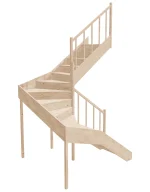 Drevené schody so zalomením do tvaru U – pravotočivé – uzavreté EQD 180R Sowosz – stavebnicové schody na mieru s balustrádou – montáž svojpomocne.