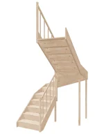 Drevené schody so zalomením do tvaru U – pravotočivé – uzavreté EQD 180R Sowosz – stavebnicové schody na mieru s balustrádou – montáž svojpomocne.